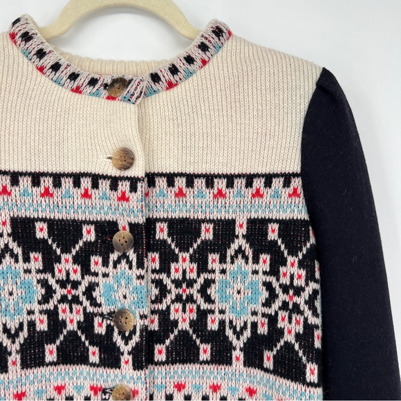 ELEVENSES Anthropologie blue white Fair Isle wool cardigan sweater jacket sz 8